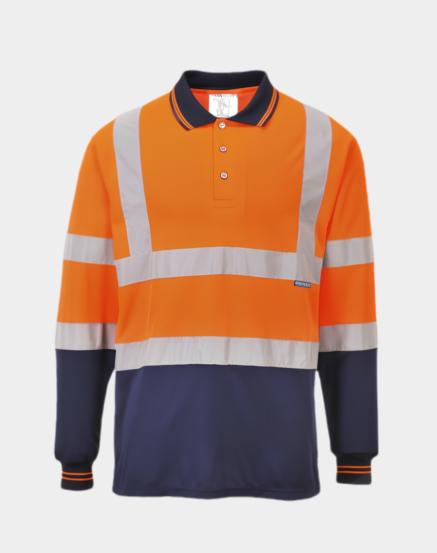 S279 - Polo bicolore manches longues Orange/Marine
