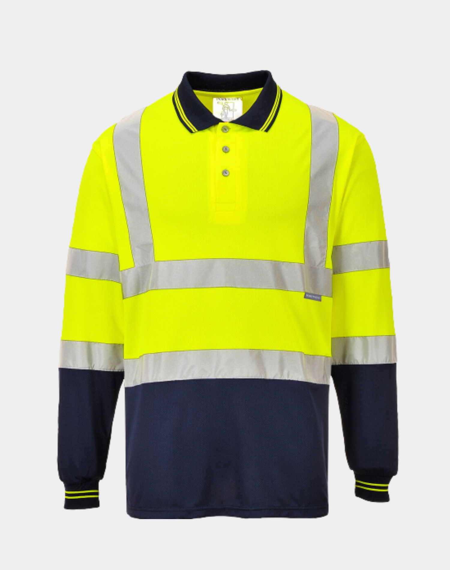 S279 - Polo bicolore manches longues Jaune/Marine
